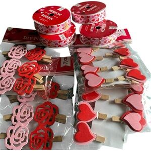 Red and Pink Craft Ribbon and Pins